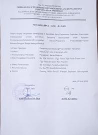 PENGUMUMAN HASIL LELANG Pengadaan Bahan Material Pembangunan Gedung Perpustakaan Kalurahan